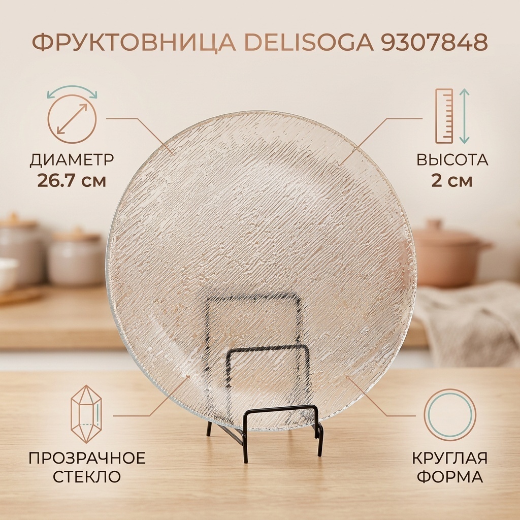 Фруктовница Delisoga 1 шт, стекло, 26.7х26.7 см