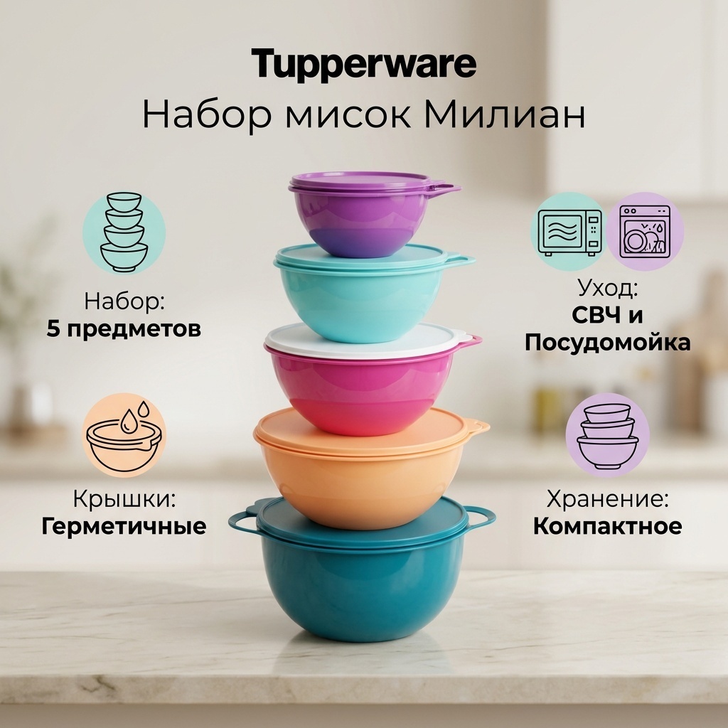 Набор мисок Tupperware Милиан 31х31 см, полипропилен, 5 шт