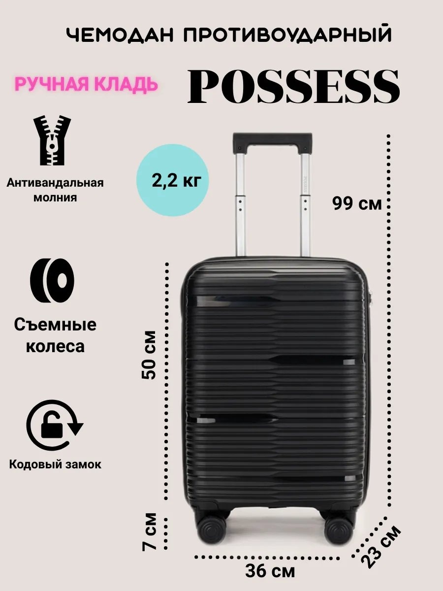 Чемодан Possess 544967029 полипропилен 41 л черный