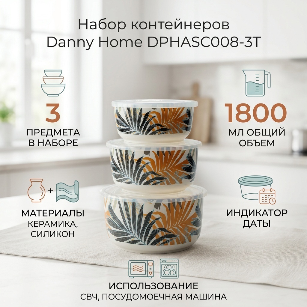 Danny Home набор контейнеров DPHASC008-3T 3 шт, керамика, силикон