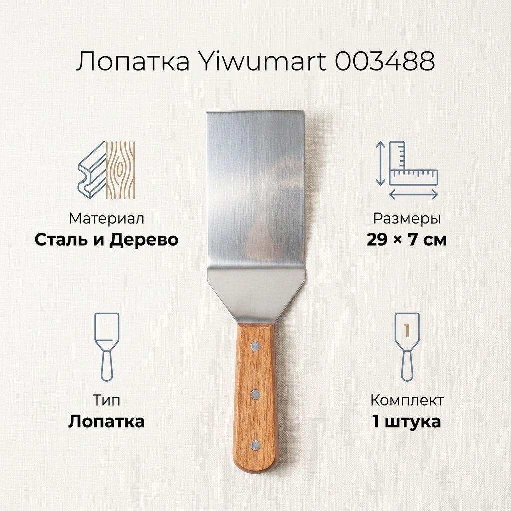 Лопатка Yiwumart дерево, нержавеющая сталь, 1 шт