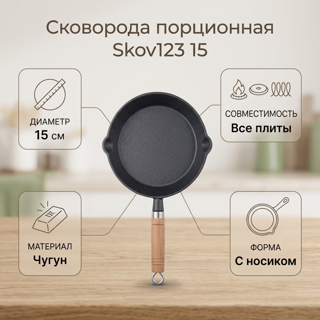 Сковорода порционная 15 см , чугун