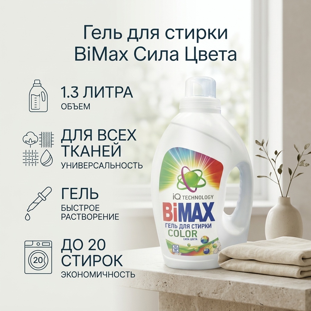Гель BiMax Сила цвета для цветных тканей, 1.3 л