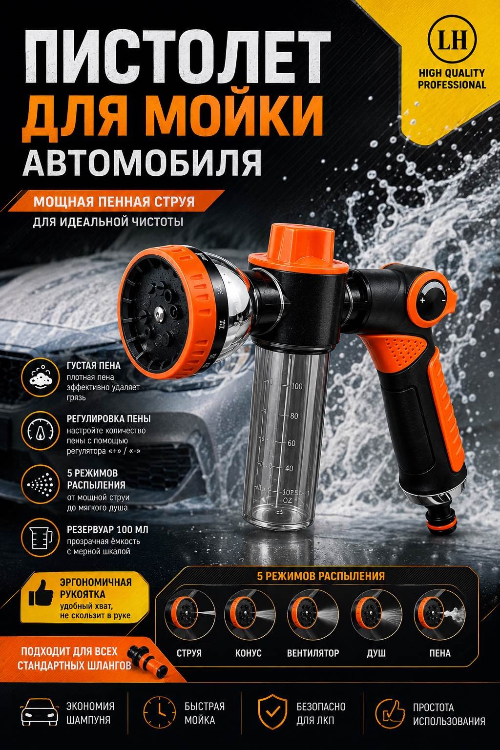 Пистолет для полива 603712076 D: 1/2 (13 мм), режимов полива: 5, 1 шт