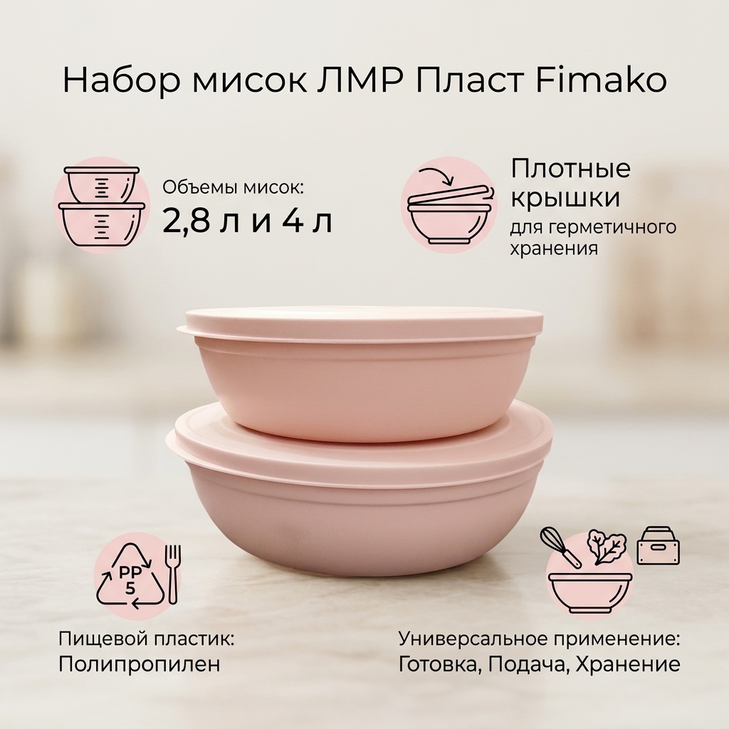 Набор мисок ЛМР Пласт 30х30 см, полипропилен, 2 шт