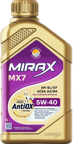 Синтетическое Mirax MIRAX MX7 SAE 5W-40 5W-40 1 л