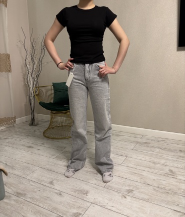 Джинсы прямые Denim серый, белый