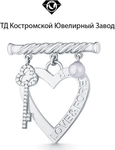 Брошь ТД Костромской Ювелирный Завод 42420018-1 вес 4.72 г серебро, культивированный жемчуг, фианит