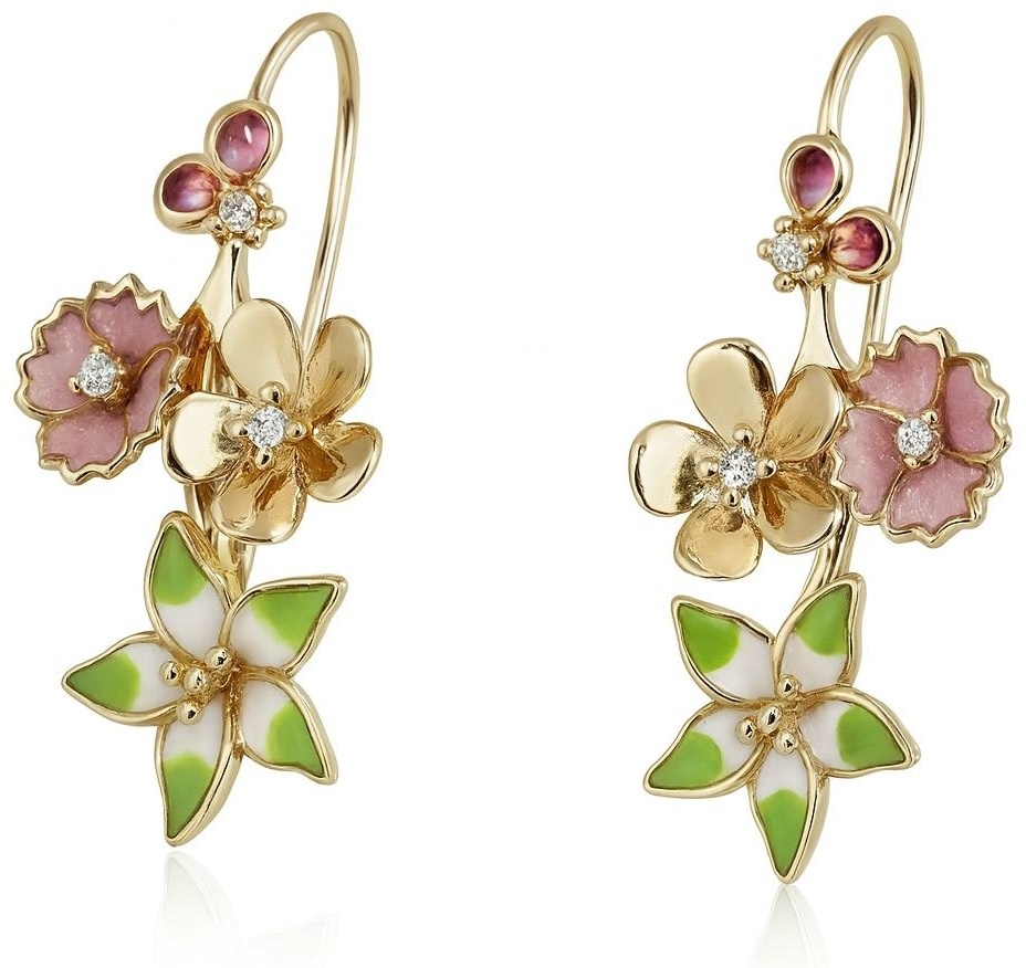 Серьги Italian Gold 87653456 вес 5.94 г золото, бриллиант, эмаль