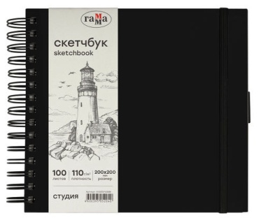 Скетчбук Гамма Скетчбук 100л., 200*200 Гамма "Студия" MECHTA HUDOZHNIKA, A4, 100 л, черный