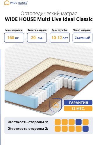 Матрас WIDE HOUSE Multi Live Ideal Classic, 150x220x20 см