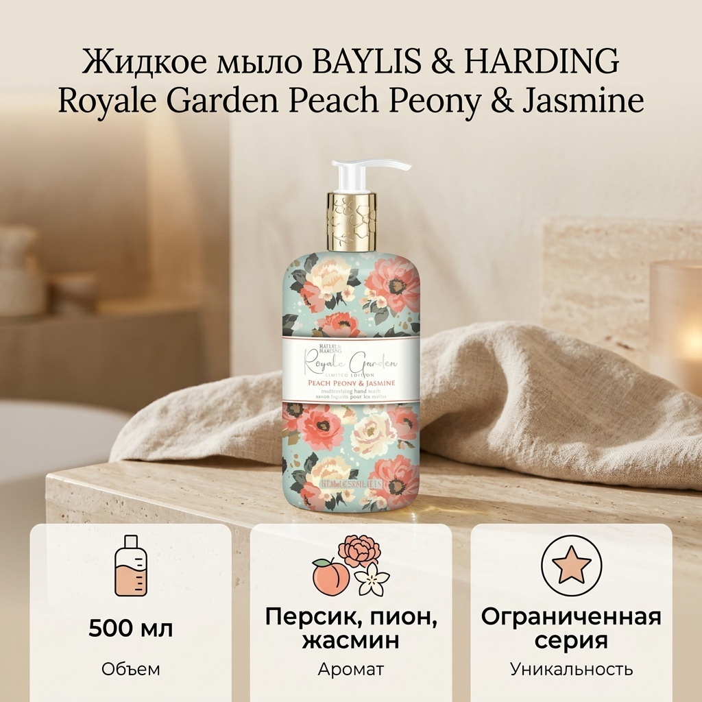 Жидкое мыло туалетное BAYLIS & HARDING Blossom Персик, пион, жасмин 500 мл