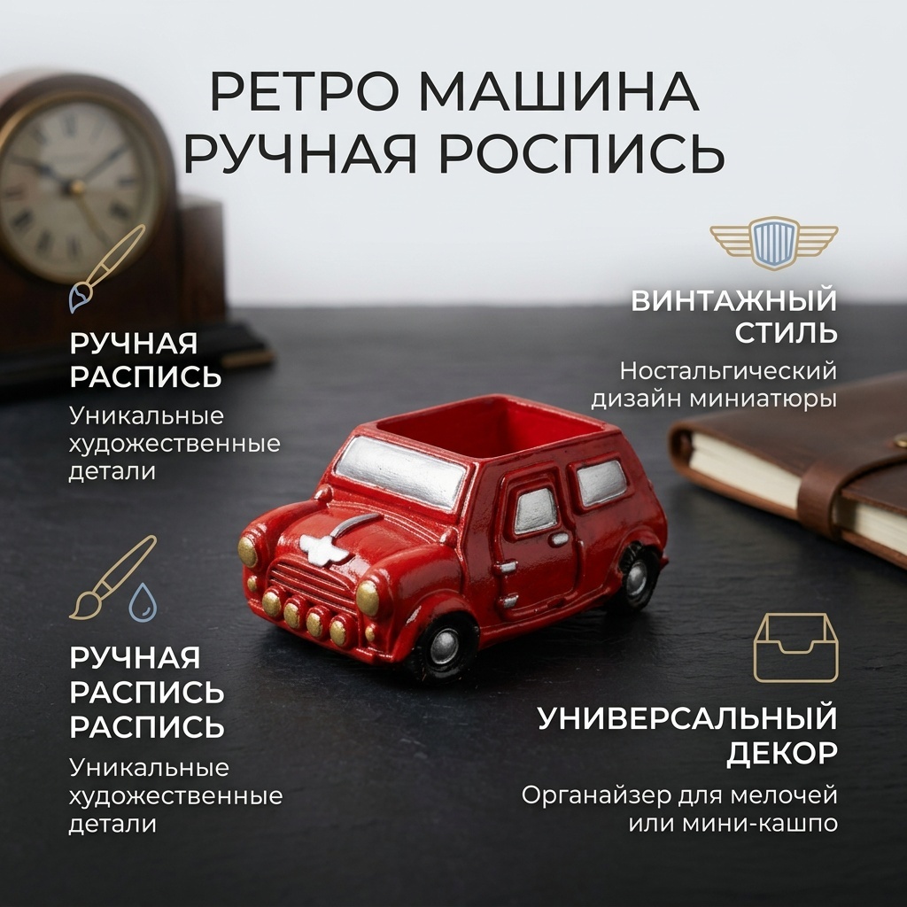 Статуэтка Ретро Машина ручная роспись 5 см, гипс