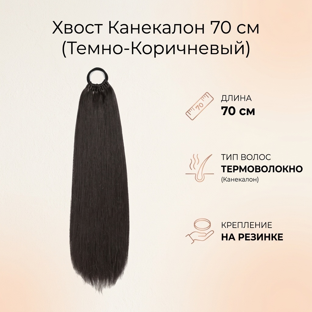 Канекалон на резинке темно коричневый женский 70 см