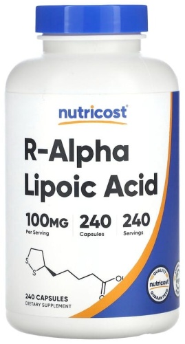 Аминокислота Nutricost R-альфа-липоевая кислота, 100 мг, 240 капсул нейтральный