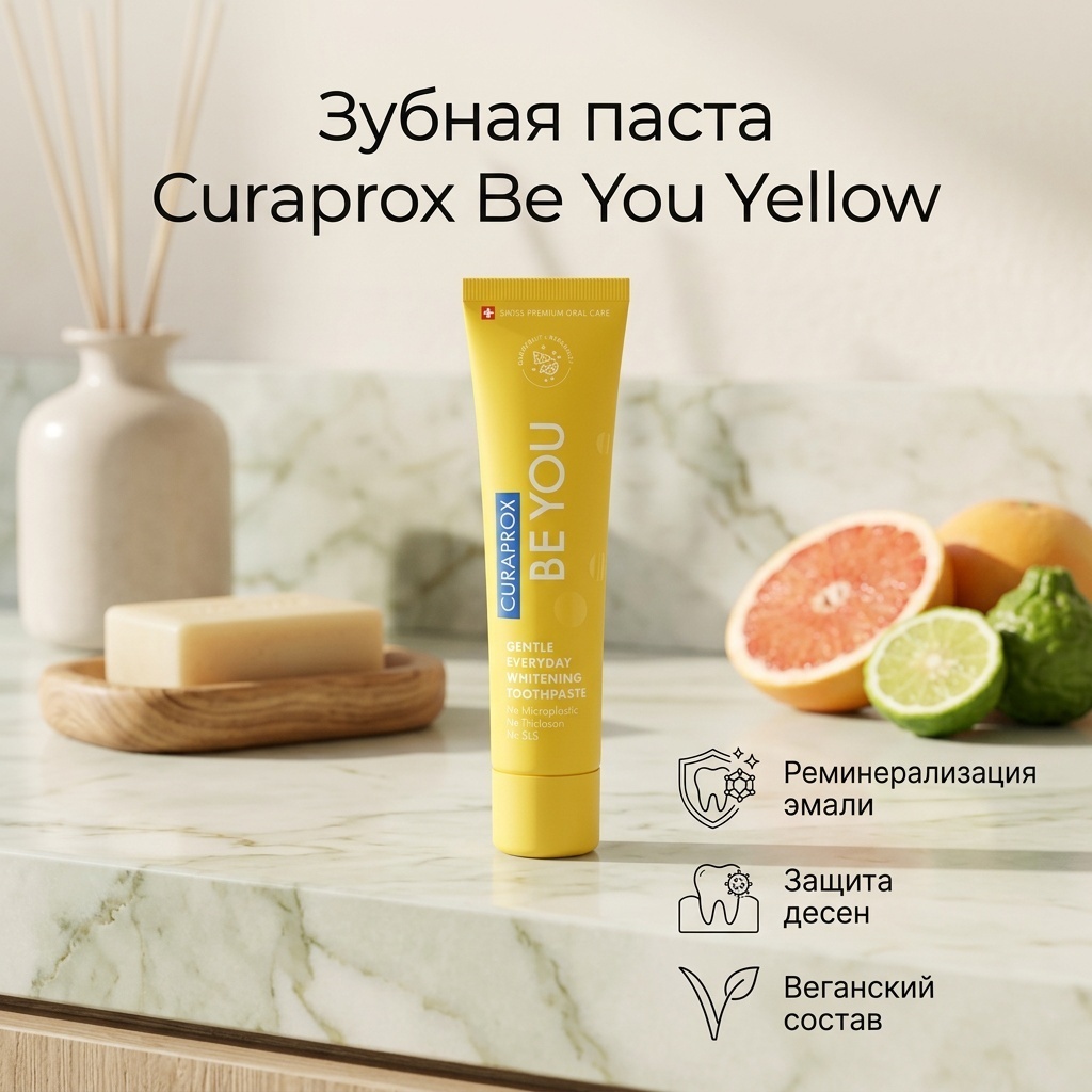 CURAPROX зубная паста Be You Yellow со вкусом грейпфрута и бергамота 60 мл