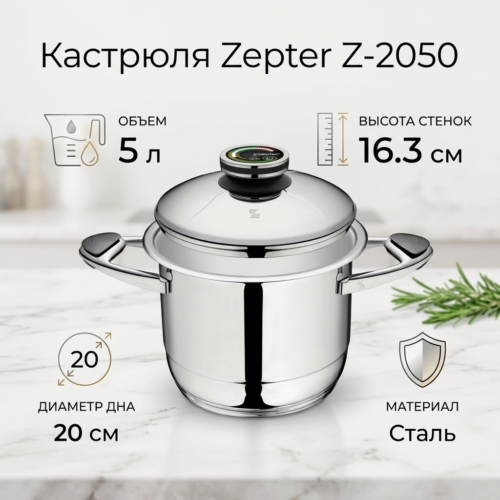 Кастрюля 5 л, Zepter Z-2050 сталь