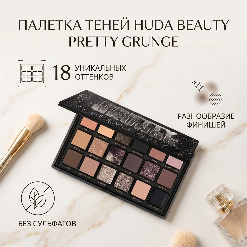 Huda Beauty тени прессованные Pretty Grunge Eyeshadow Palette 01