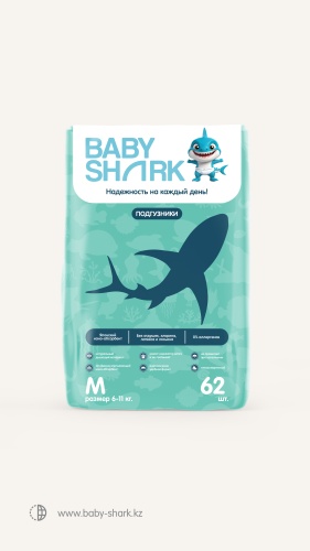 Подгузники Baby shark M, 62 шт