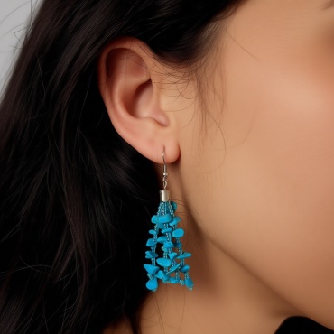 Серьги F-Jewelry металл, бирюза, бисер