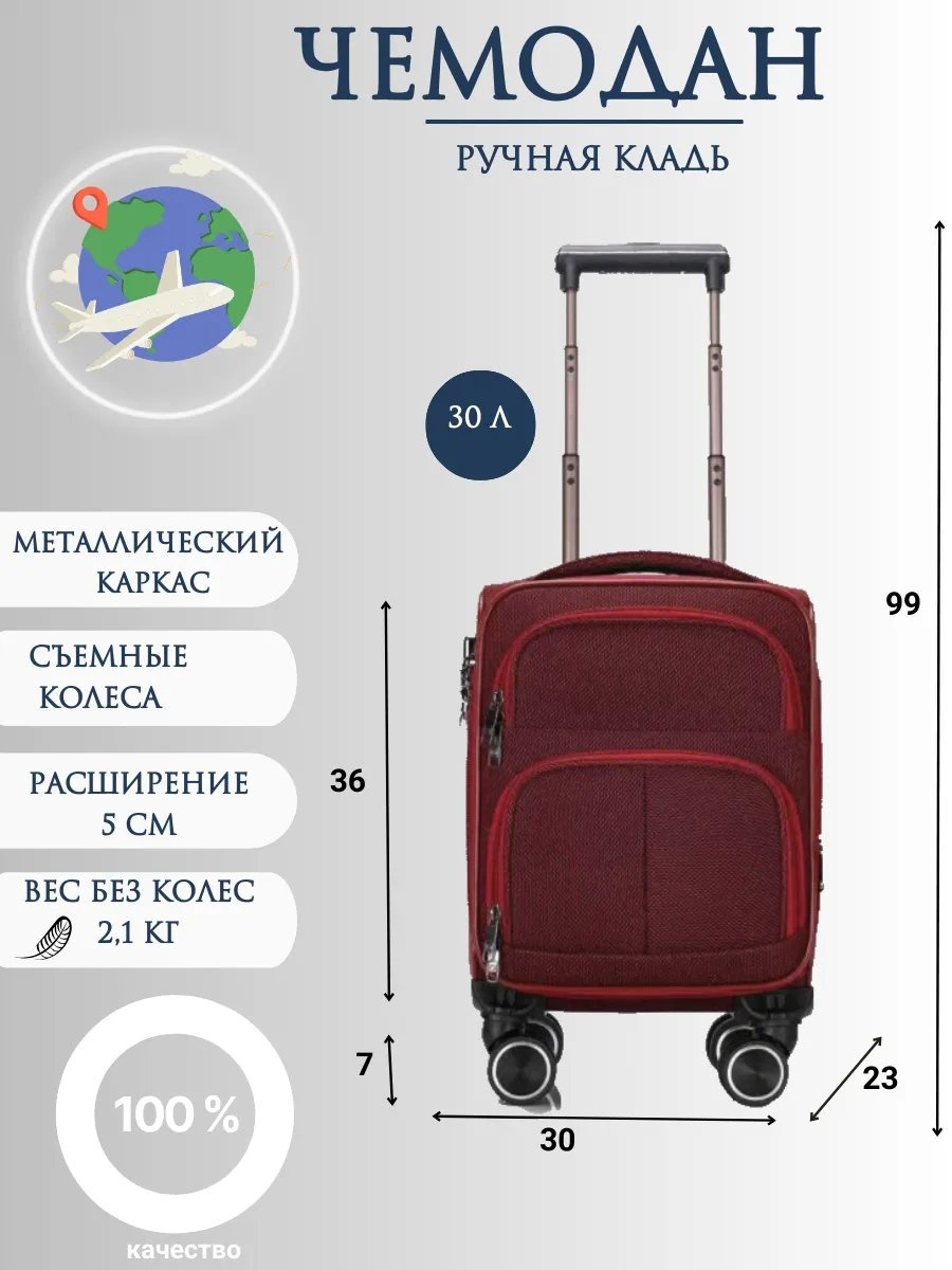 Чемодан Possess 626571777 текстиль 30 л красный