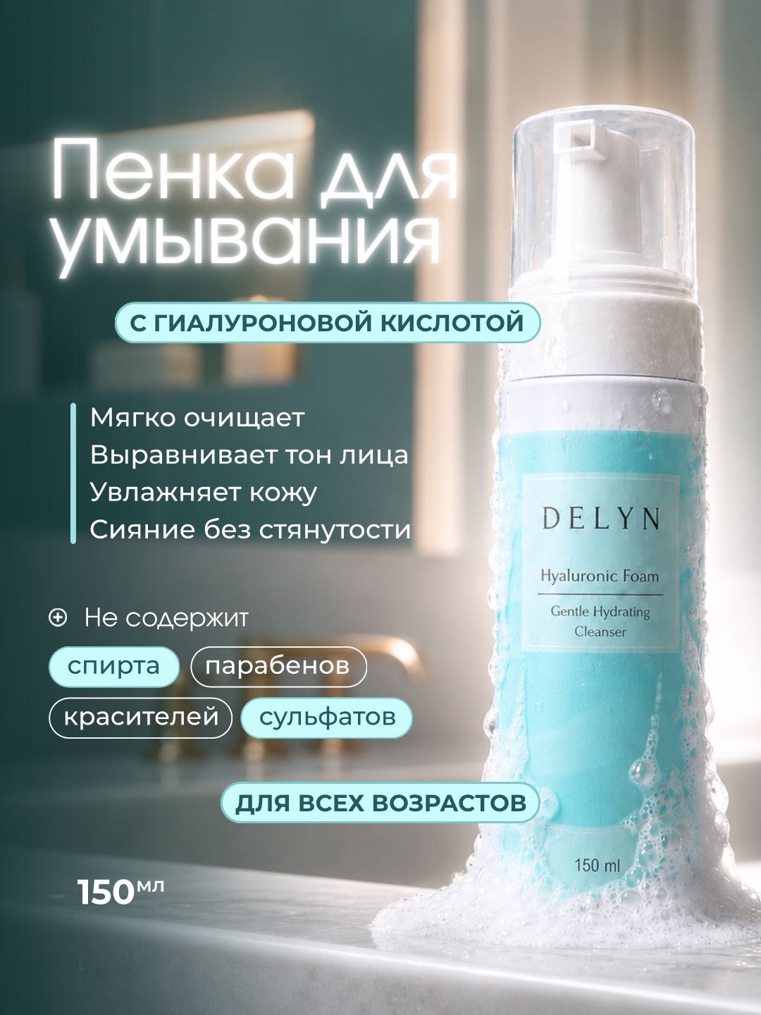 DELYN с гиалуроновой кислотой пенка 150 мл