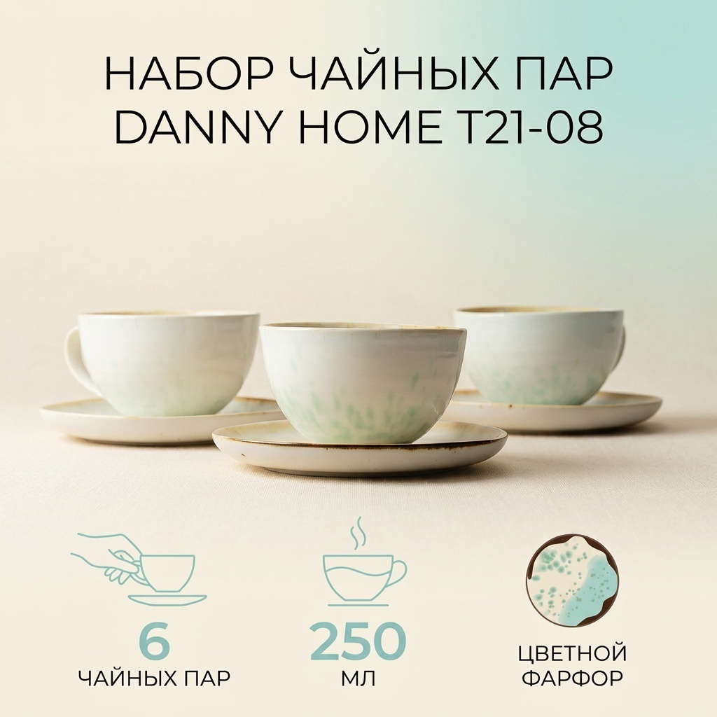 Чайная пара Danny Home , 250 мл, фарфор, 6 шт.