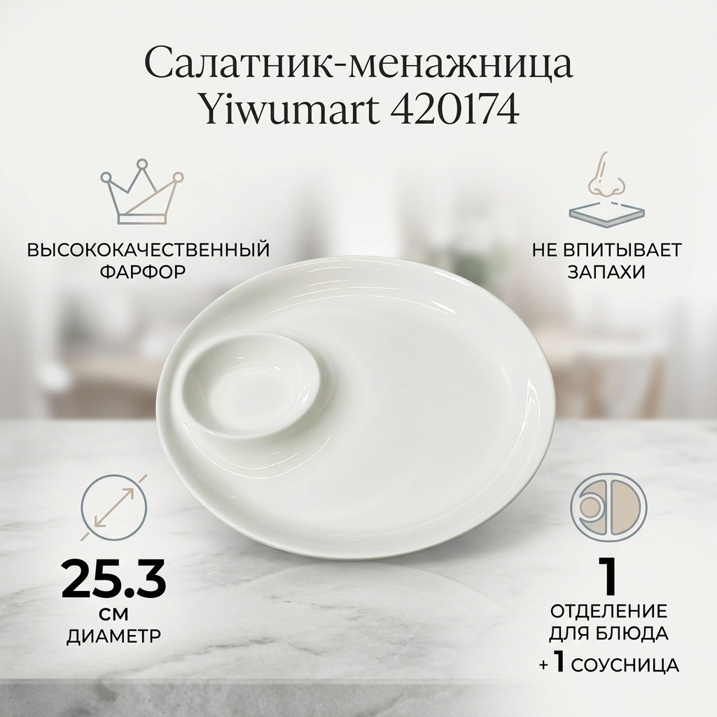Салатник Yiwumart 420174 25.3х25.3 см, фарфор, 1 шт