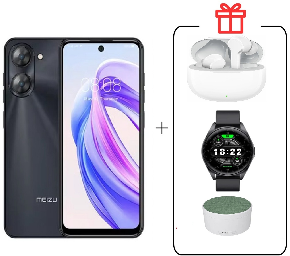 Смартфон Meizu MBLU 21 6+128 черный + buds T110 +подарок Bluetooth колонка K 15 Speaker+ Смарт-часы Watch 3