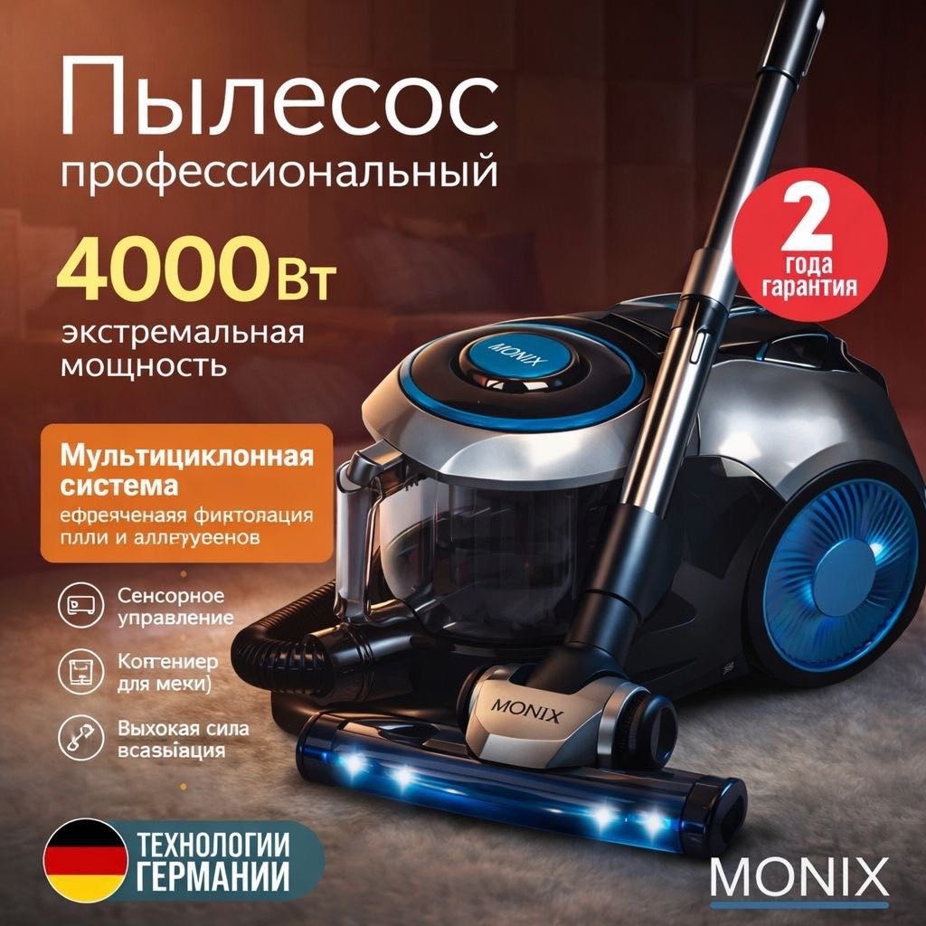 Пылесос MONIX MX-286 серый, бирюзовый