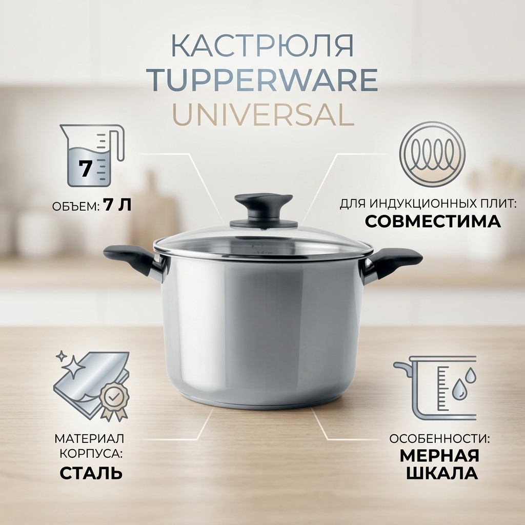 Кастрюля 7 л, Tupperware РП434 сталь