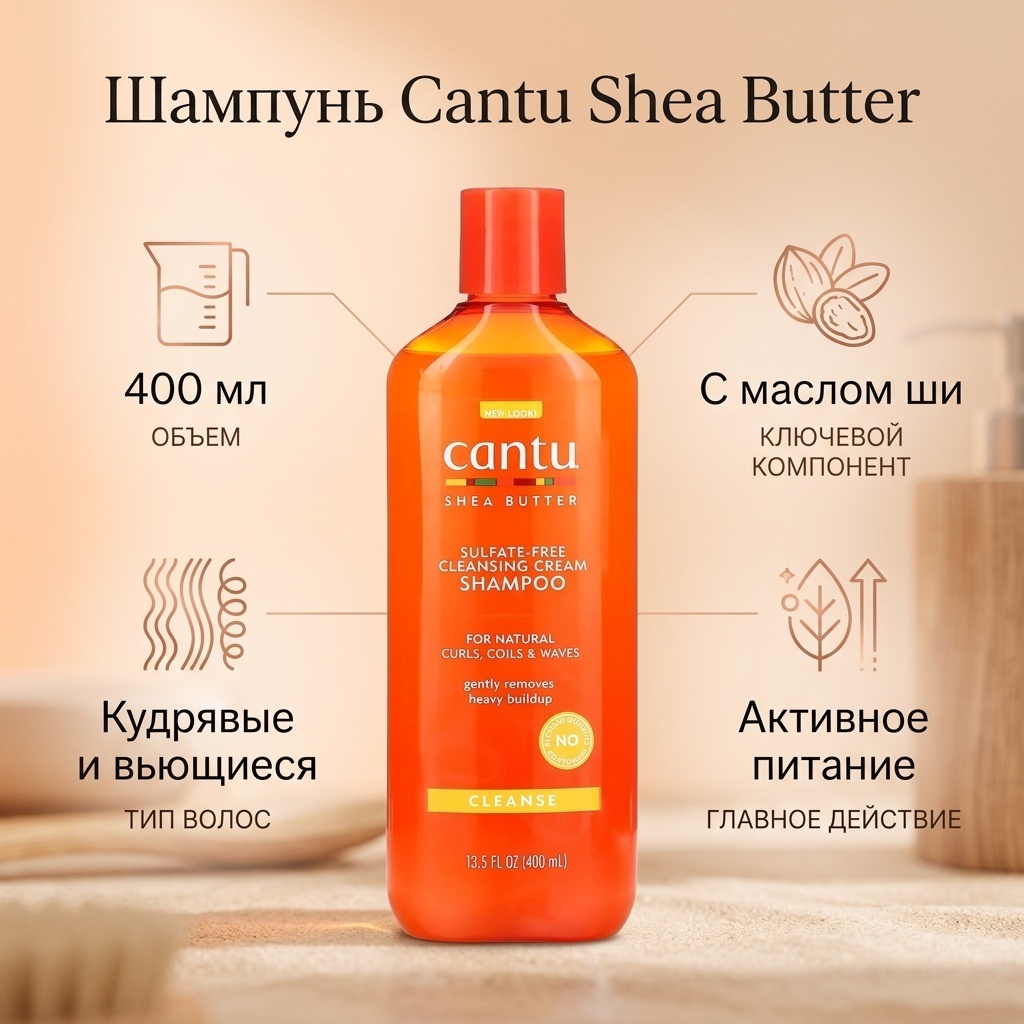 Cantu For Natural Curls, Coils & Waves шампунь 400 мл