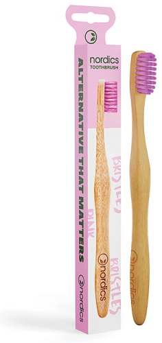 NORDICS Зубная щетка бамбуковая pink bristles 1 шт зубная щетка средняя 1 шт