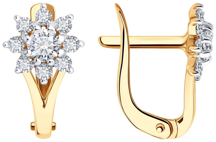 Серьги Diamant 1-52920-021-15 вес 1.52 г золото, фианит