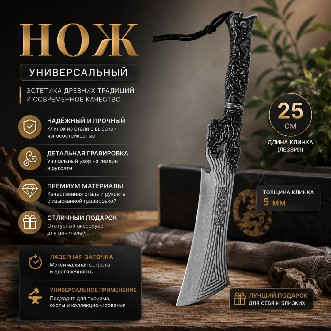 Нож универсальный M&K, лезвие: сталь 1 шт