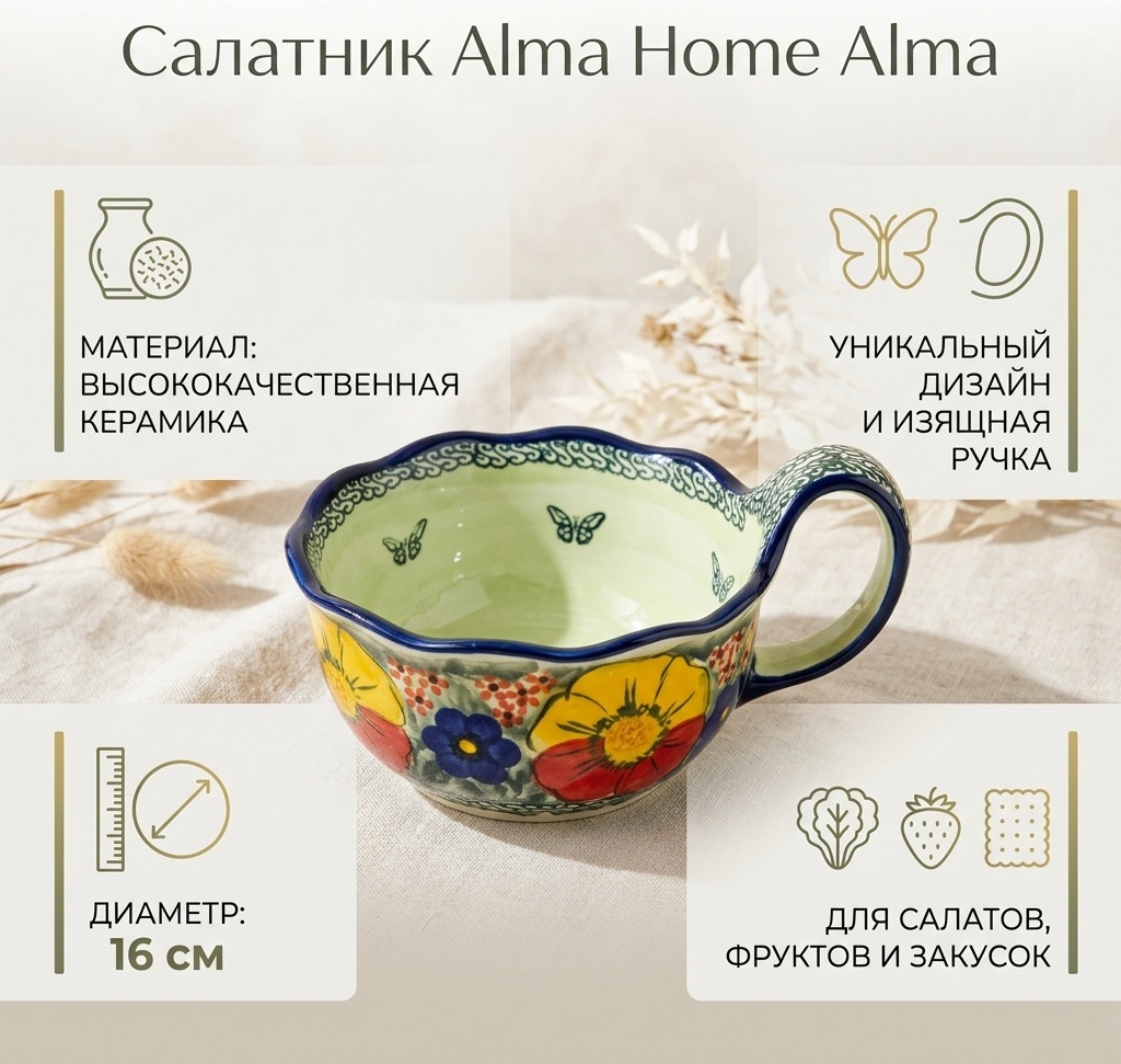 Салатник Alma Home Alma 16х16 см, керамика, 1 шт