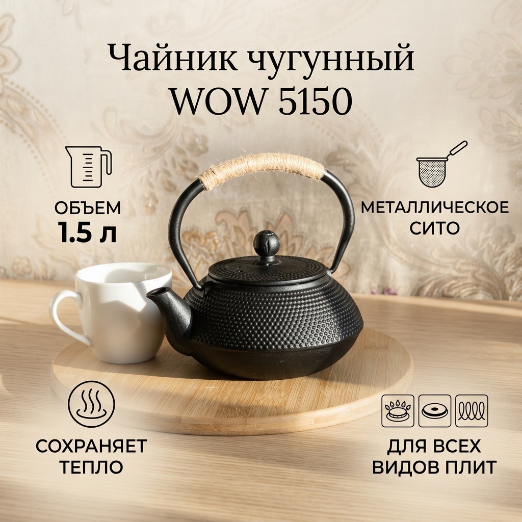 WOW чайник 5150 1.5 л, чугун