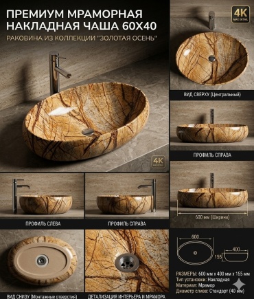 Раковина Aqvaplus Brown накладная овальная 40х60 см, фаянс