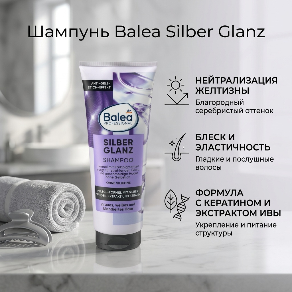 Balea Silber Glanz для Седых и Окрашенных волос шампунь 250 мл