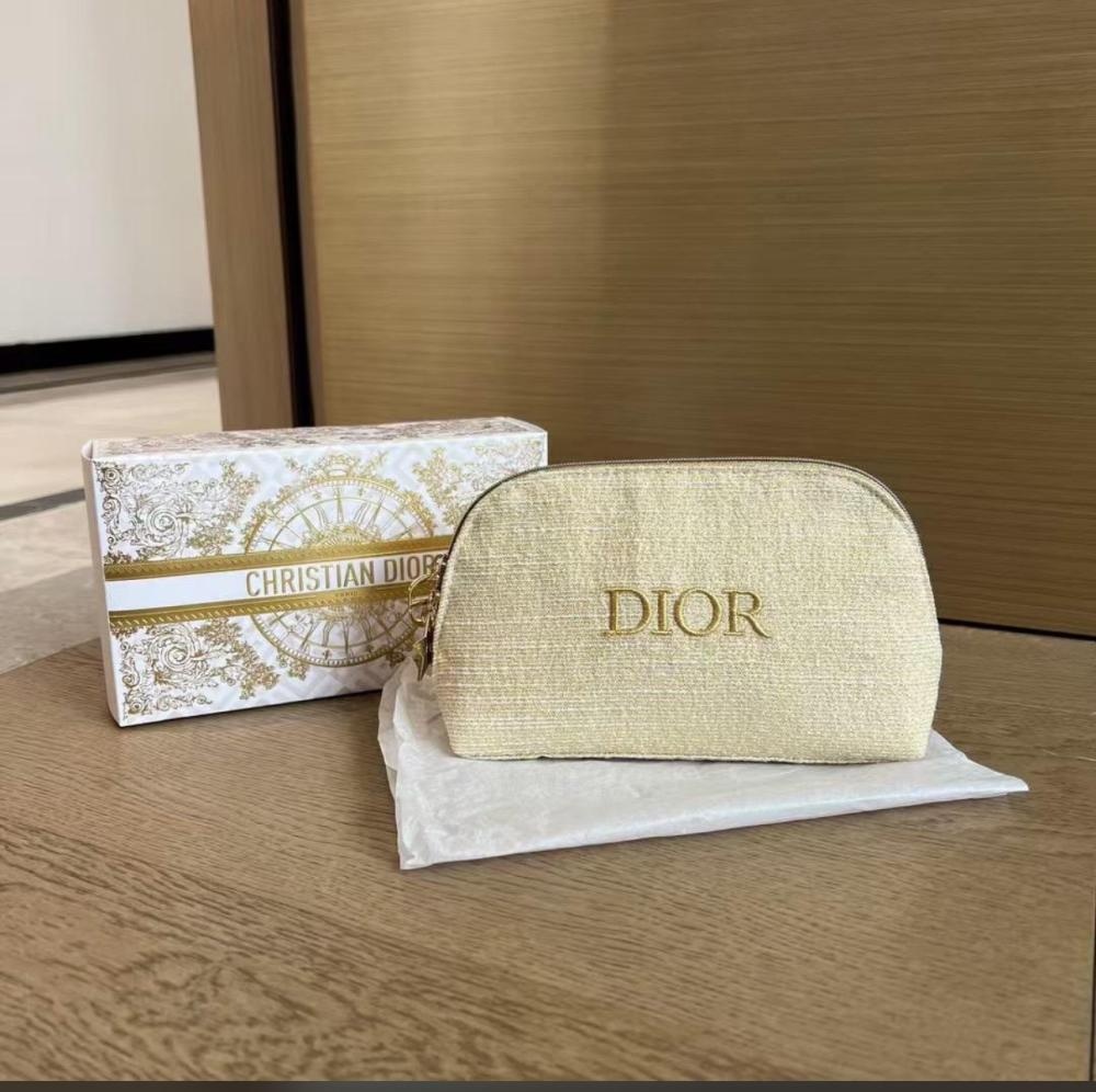 Dior косметичка текстиль, полиэстер золотистый 11X7 см