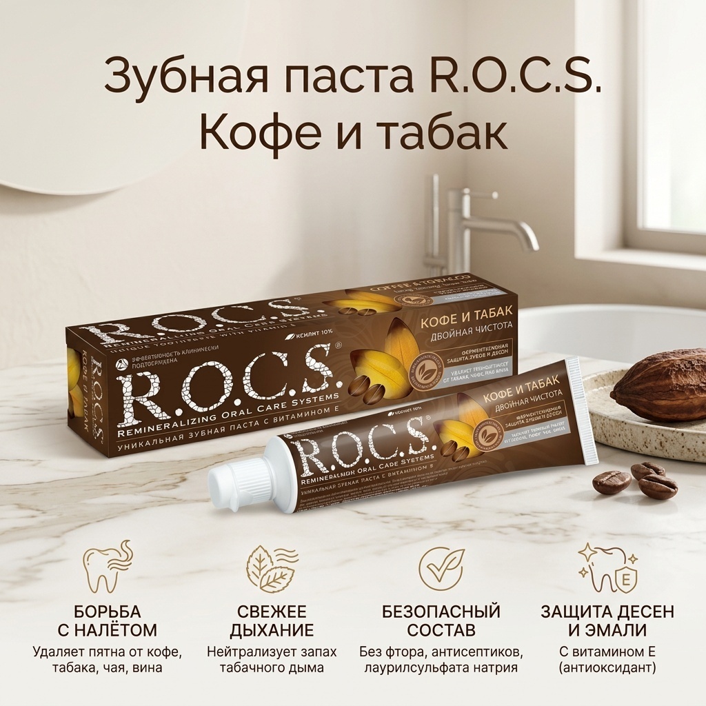 R.O.C.S. зубная паста Кофе и табак 74 г