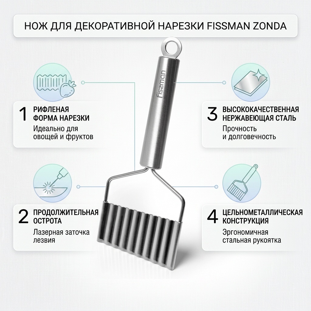 Нож для нарезки Fissman, лезвие: нержавеющая сталь 1 шт