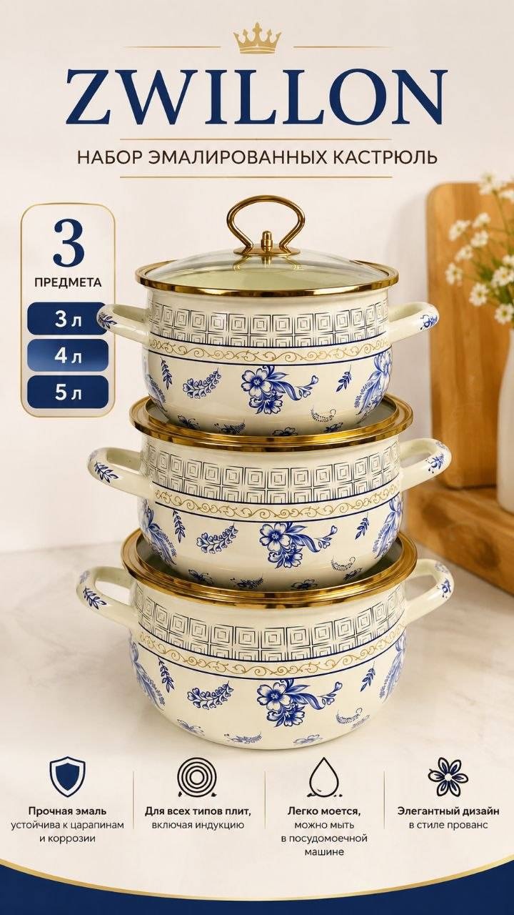 Кастрюля 3 л, ZWILLON Zw-kast-blue эмаль
