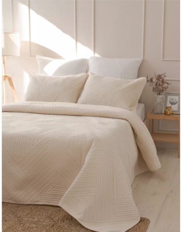 Покрывало с наволочками Home Textile 965-66 200х220 см, хлопок, велюр, айвори, светло - бежевый
