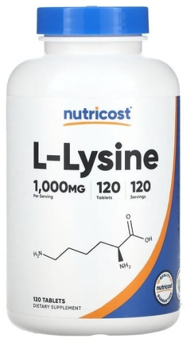 Аминокислота Nutricost L-Lysine \ L-лизин, 1000 мг, 120 таблеток нейтральный 120