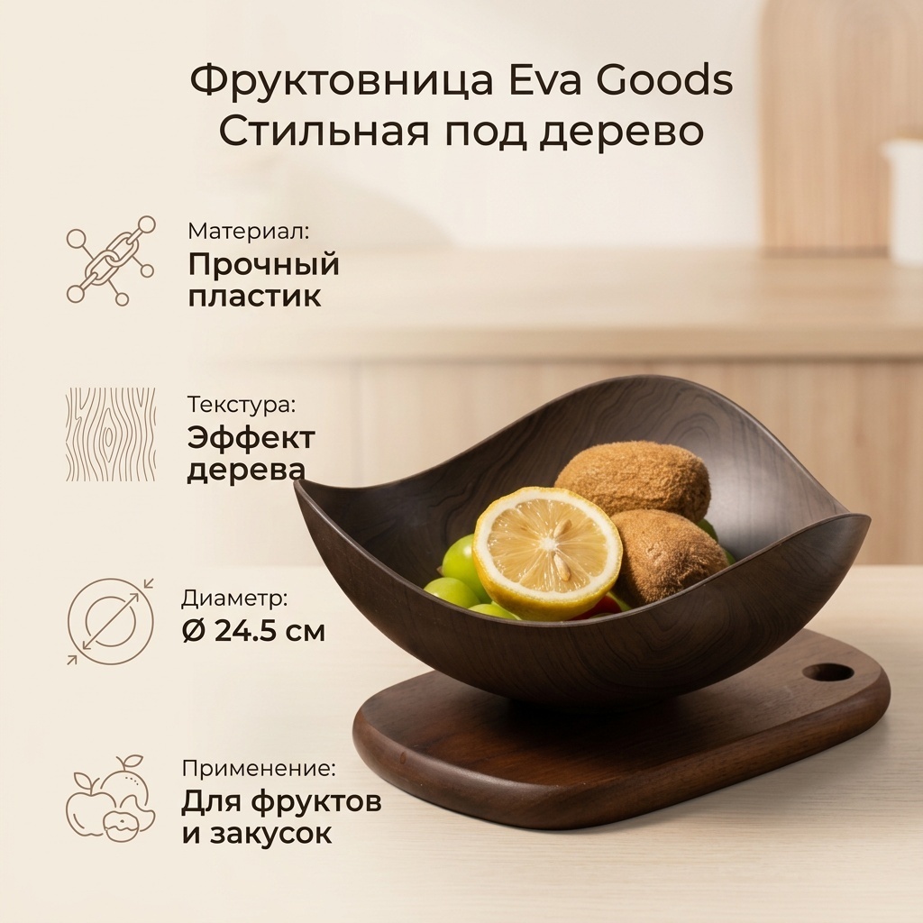 Eva Goods фруктовница стильная под дерево, круглая 1 шт