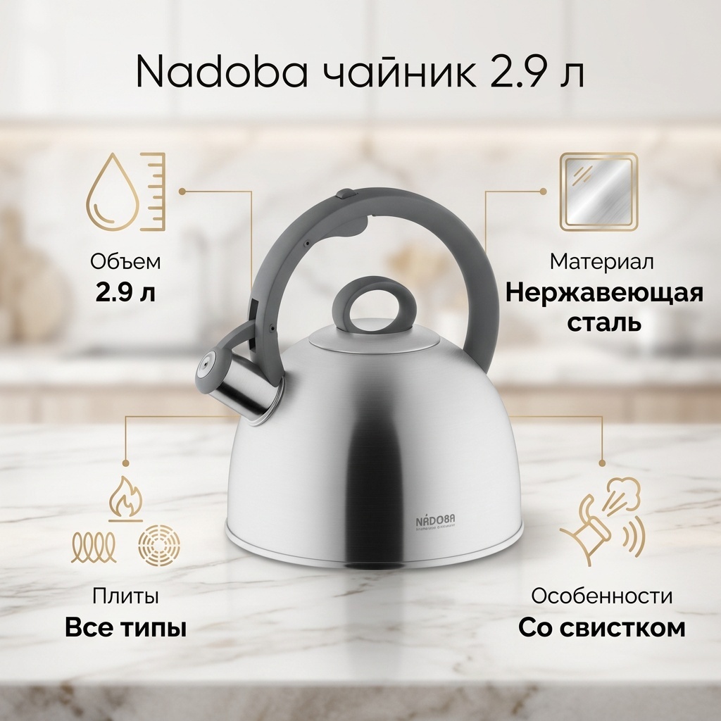 Nadoba чайник 731601 2.9 л, нержавеющая сталь