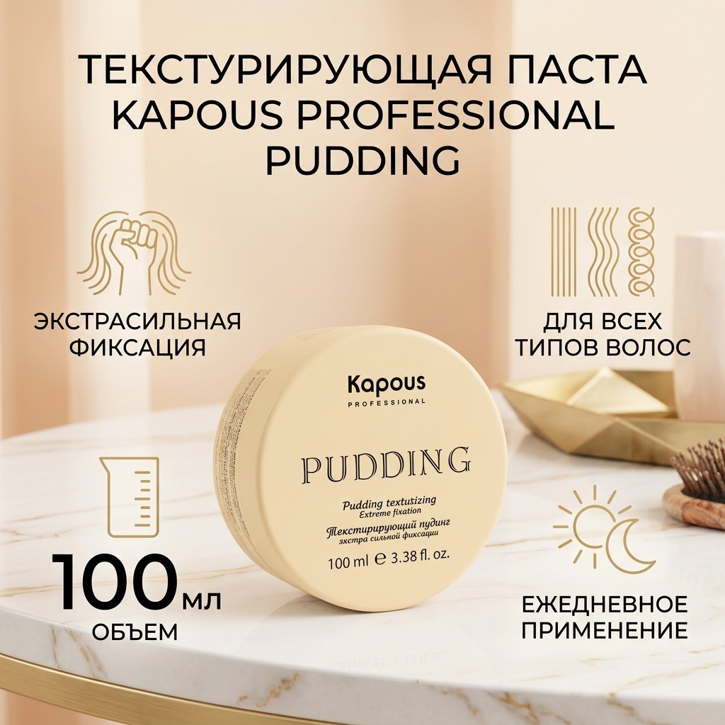 Kapous Professional Pudding текстурирующая паста экстрасильная фиксация 100 мл