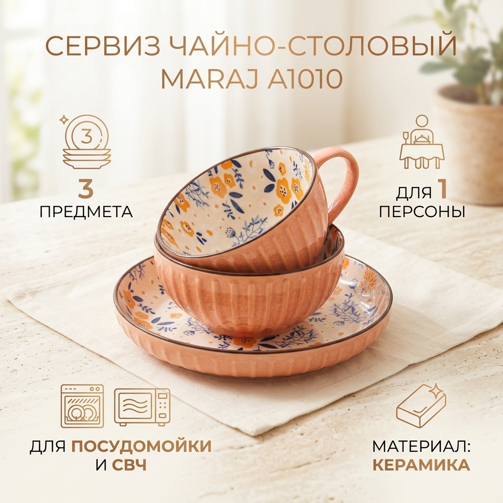 Сервиз на 1 персону Maraj , предметов: 3, чайно-столовый, керамика
