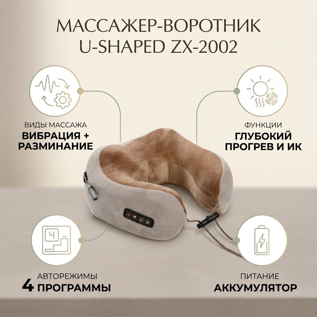 Массажер U-Shaped ZX-2002 подушка вибрационный, разминающий